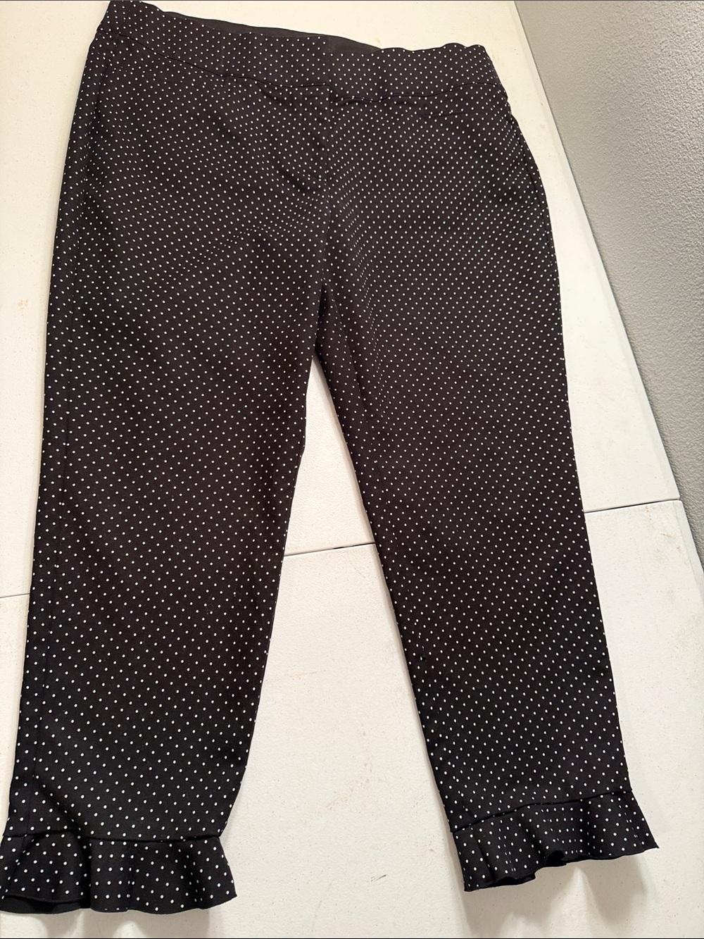 Lane Bryant Black Polka Dot Ruffle-Hem Capri Pants